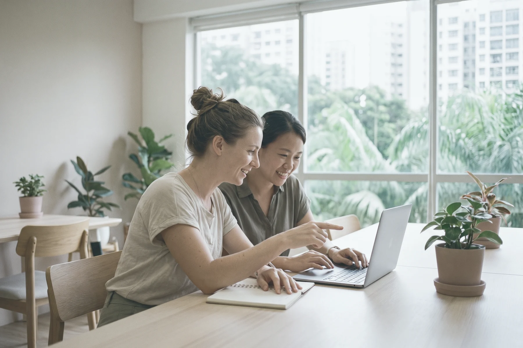 Two colleagues working together at a laptop